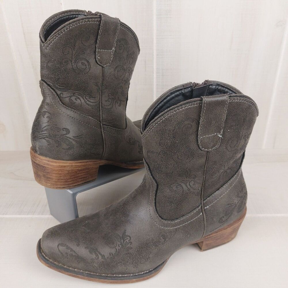 Roper Women's Sz 8 Short Stuff Fashion Booties Gray Snip Toe Casual Low Heel